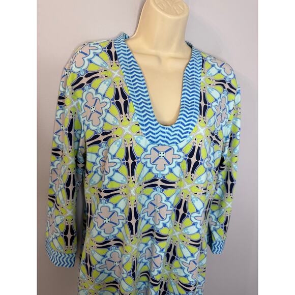 J. Mclaughlin Gisel Catalina Cloth Dress Blue Green Geometric Sheath Sz XL - Picture 7 of 10